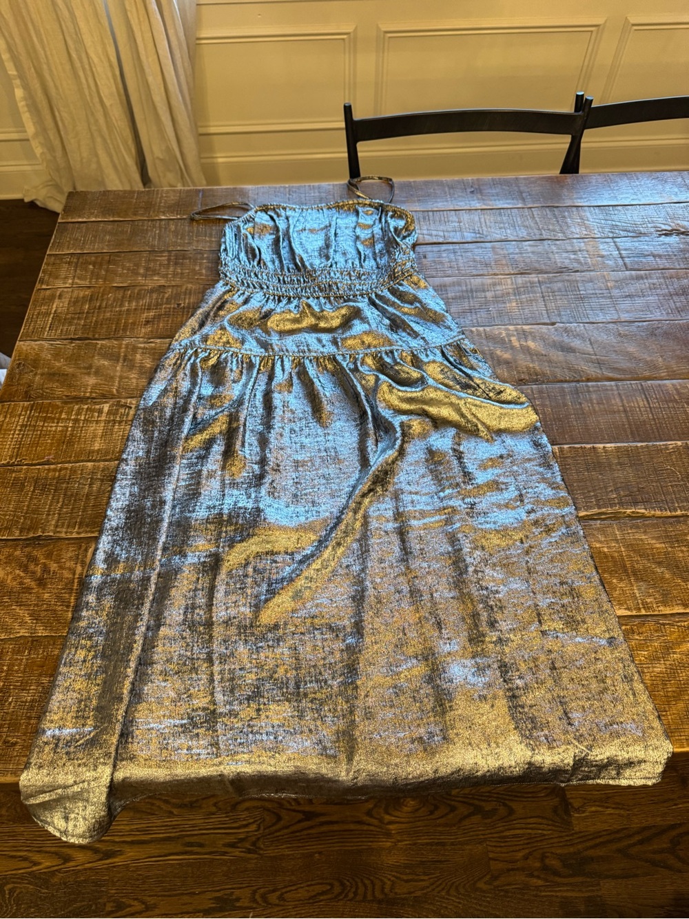 Shimmery Silver Spaghetti Strap Maxi Dress